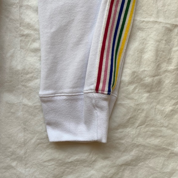 Abercrombie & Fitch white joggers with multi coloured stripes. Size Medium W - Picture 3 of 6